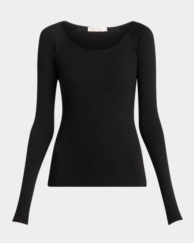 Imo Scoop-Neck Long-Sleeve Silk Top